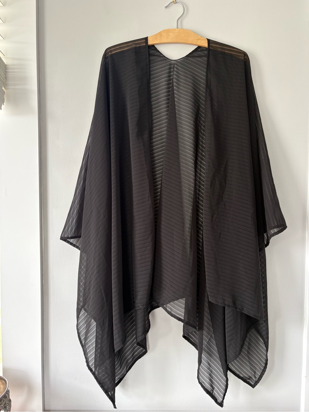 Handmade Lightweight Black Sheer Open-Front Women's Kimono